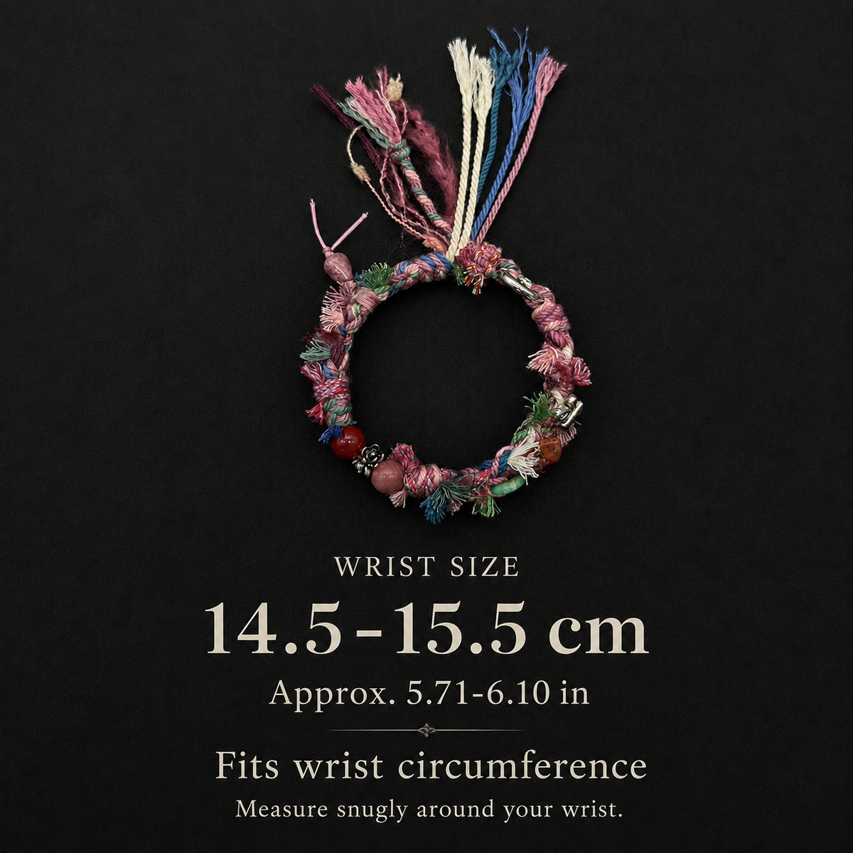 Rosewind bracelet wrist size guide: 14.5–15.5 cm, approximately 5.71–6.10 inches, measured around the wrist.