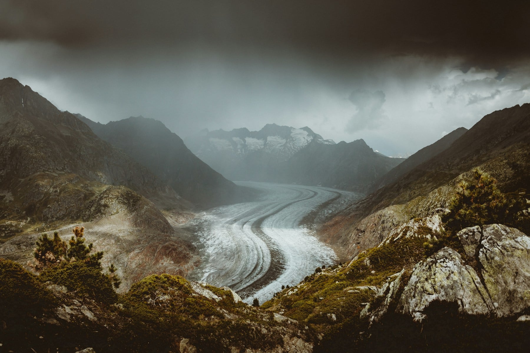A river winding between mountains